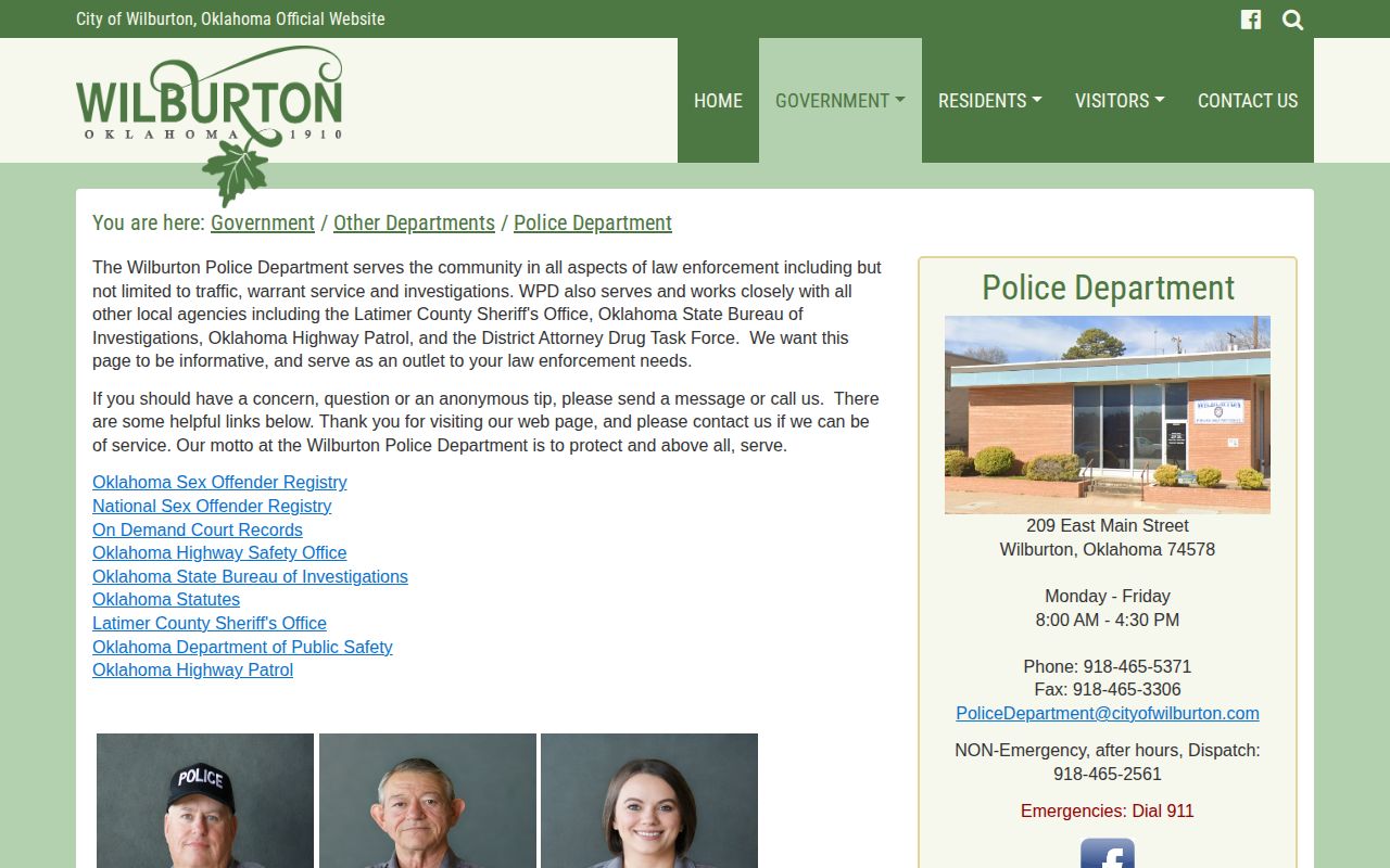 Wilburton Police Department official information page